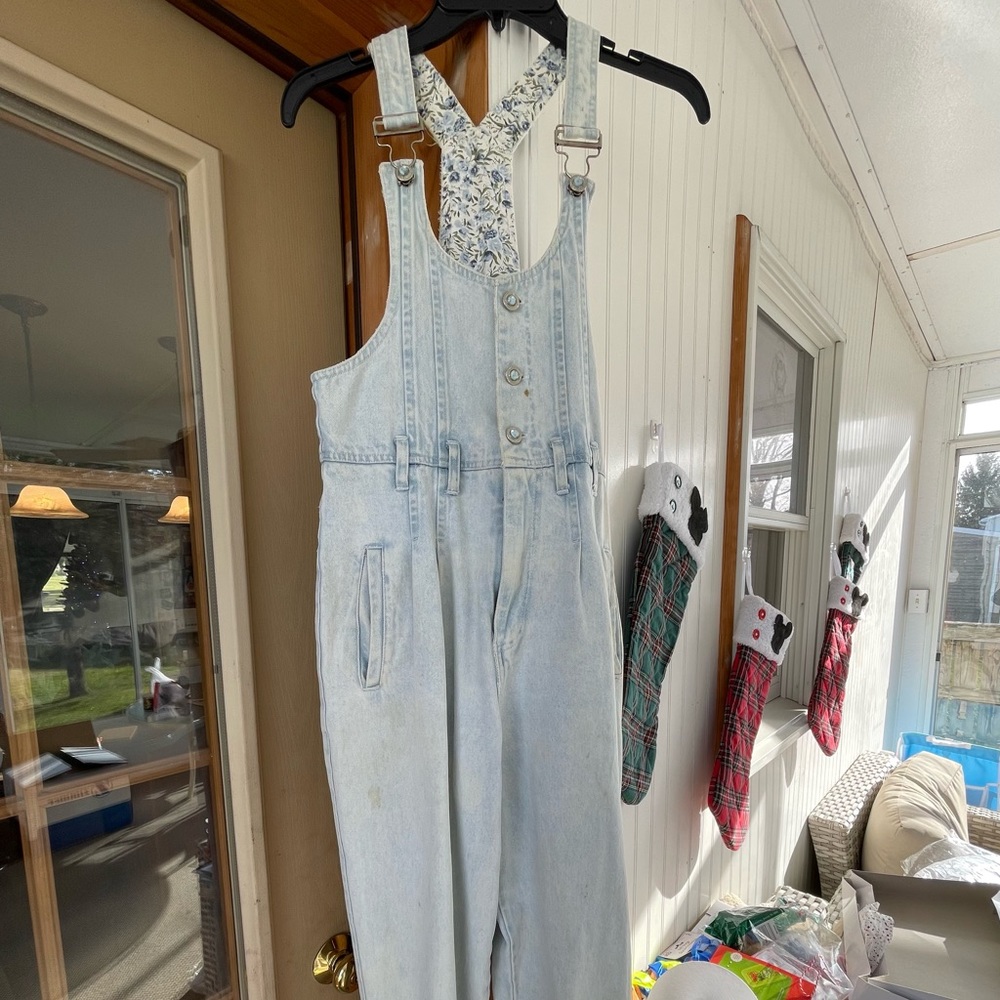 Vintage Floral Light Wash Overalls